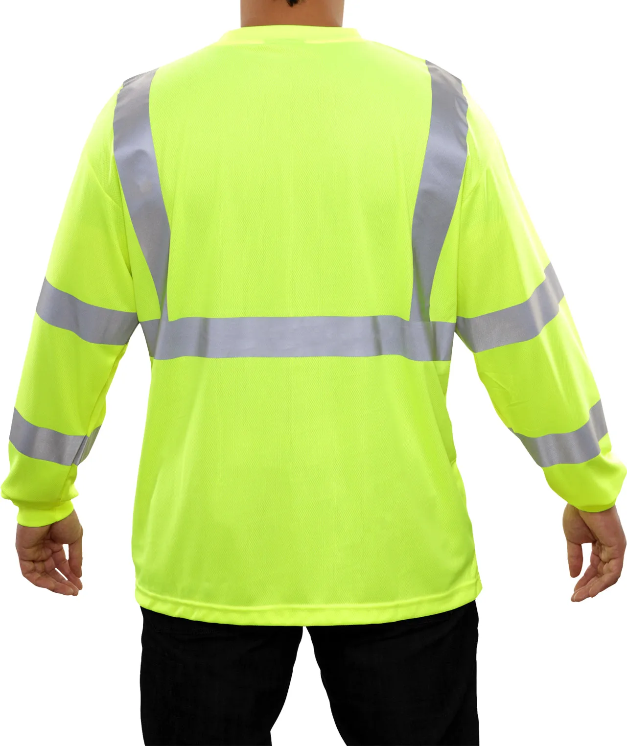 204STLM ANSI Hi-Vis Long Sleeve Lime Birdseye Pocket Safety Hi-Vis T-Shirt