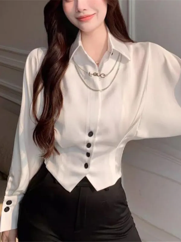 Batwing Sleeves Loose Pleated Split-Joint Lapel Blouses