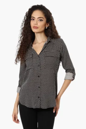 Beechers Brook Patterned Roll Up Sleeve Blouse - Black