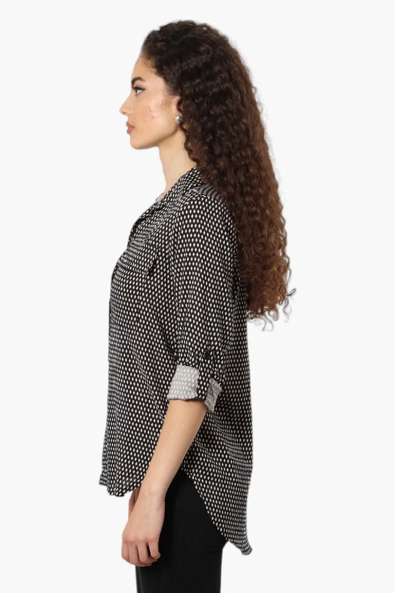 Beechers Brook Patterned Roll Up Sleeve Blouse - Black