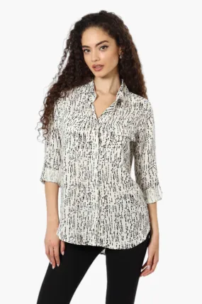 Beechers Brook Patterned Roll Up Sleeve Blouse - Cream