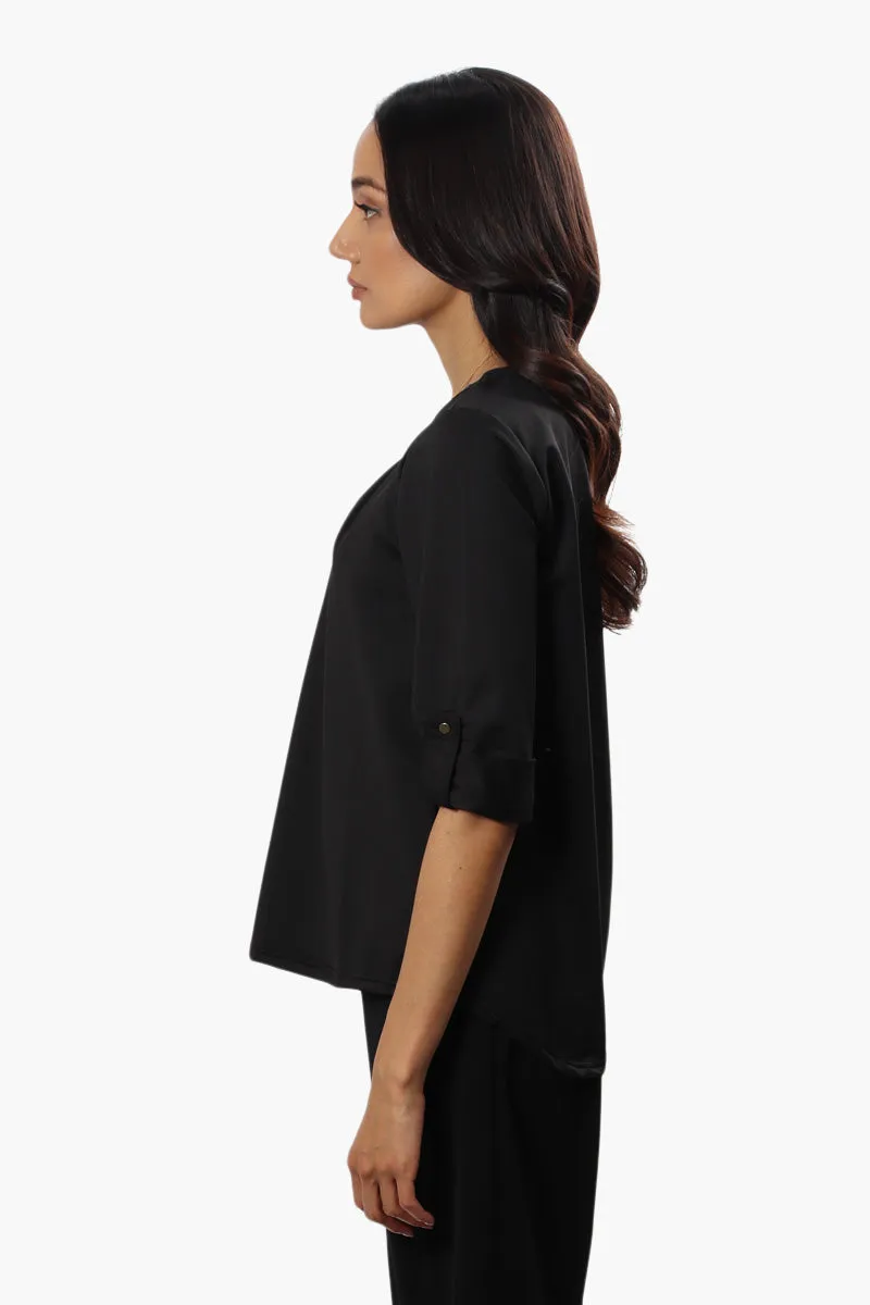 Beechers Brook Solid Roll Up Sleeve Blouse - Black