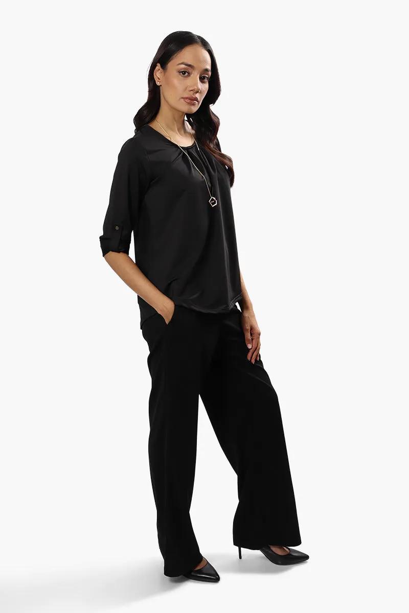 Beechers Brook Solid Roll Up Sleeve Blouse - Black