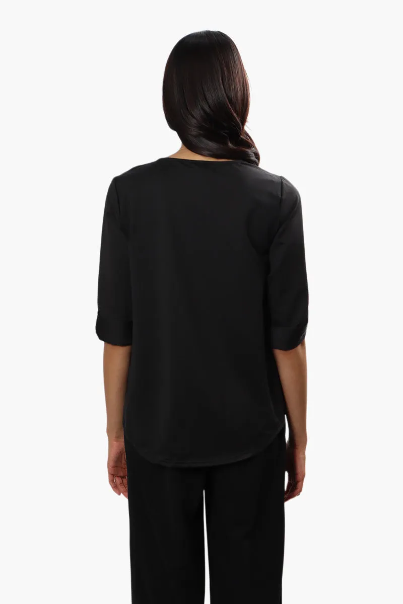 Beechers Brook Solid Roll Up Sleeve Blouse - Black