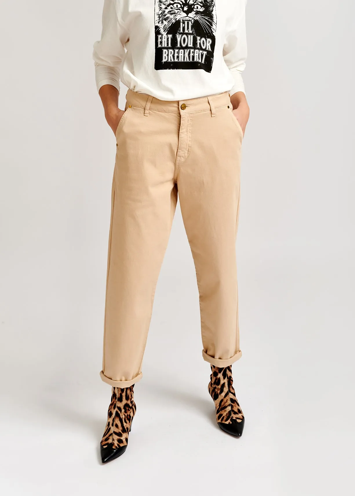 Beige high-waisted trousers