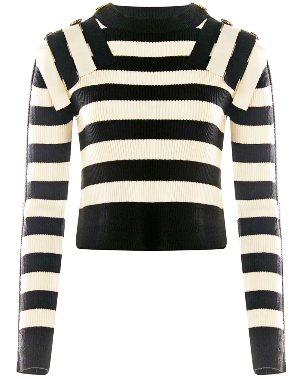 Black and White Stripe Fringe Detail Sweater