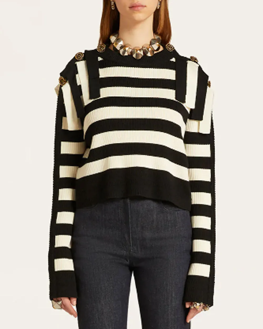 Black and White Stripe Fringe Detail Sweater