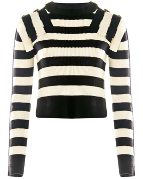 Black and White Stripe Fringe Detail Sweater