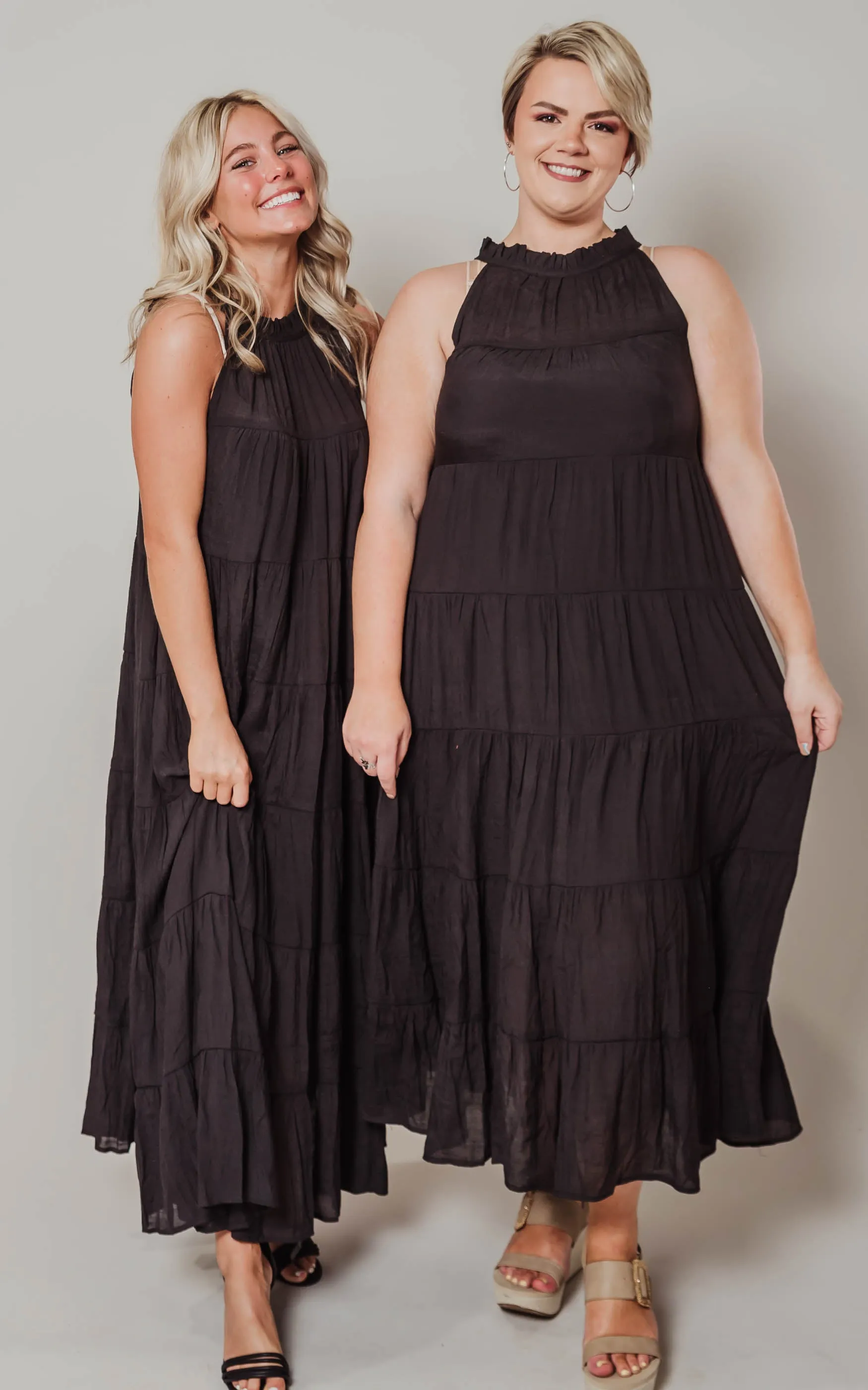 Black Halter Tiered Maxi Dress - Final Sale