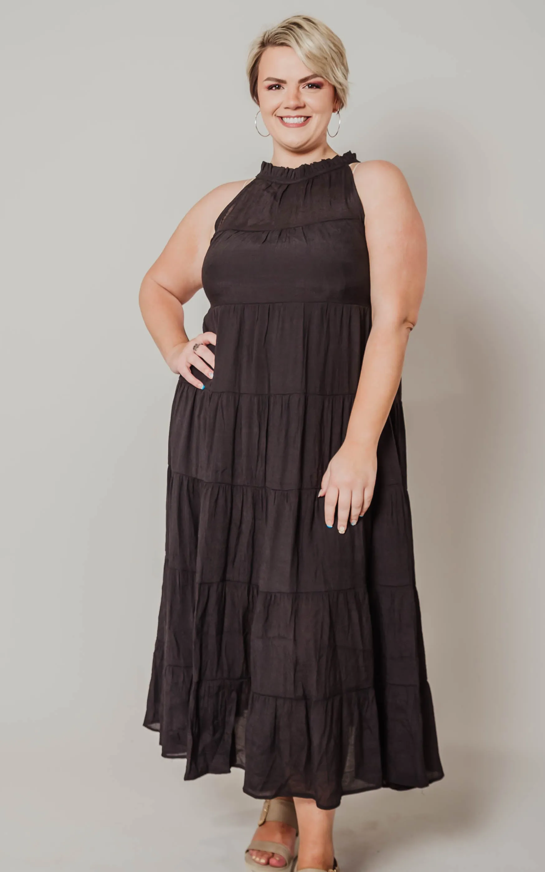 Black Halter Tiered Maxi Dress - Final Sale