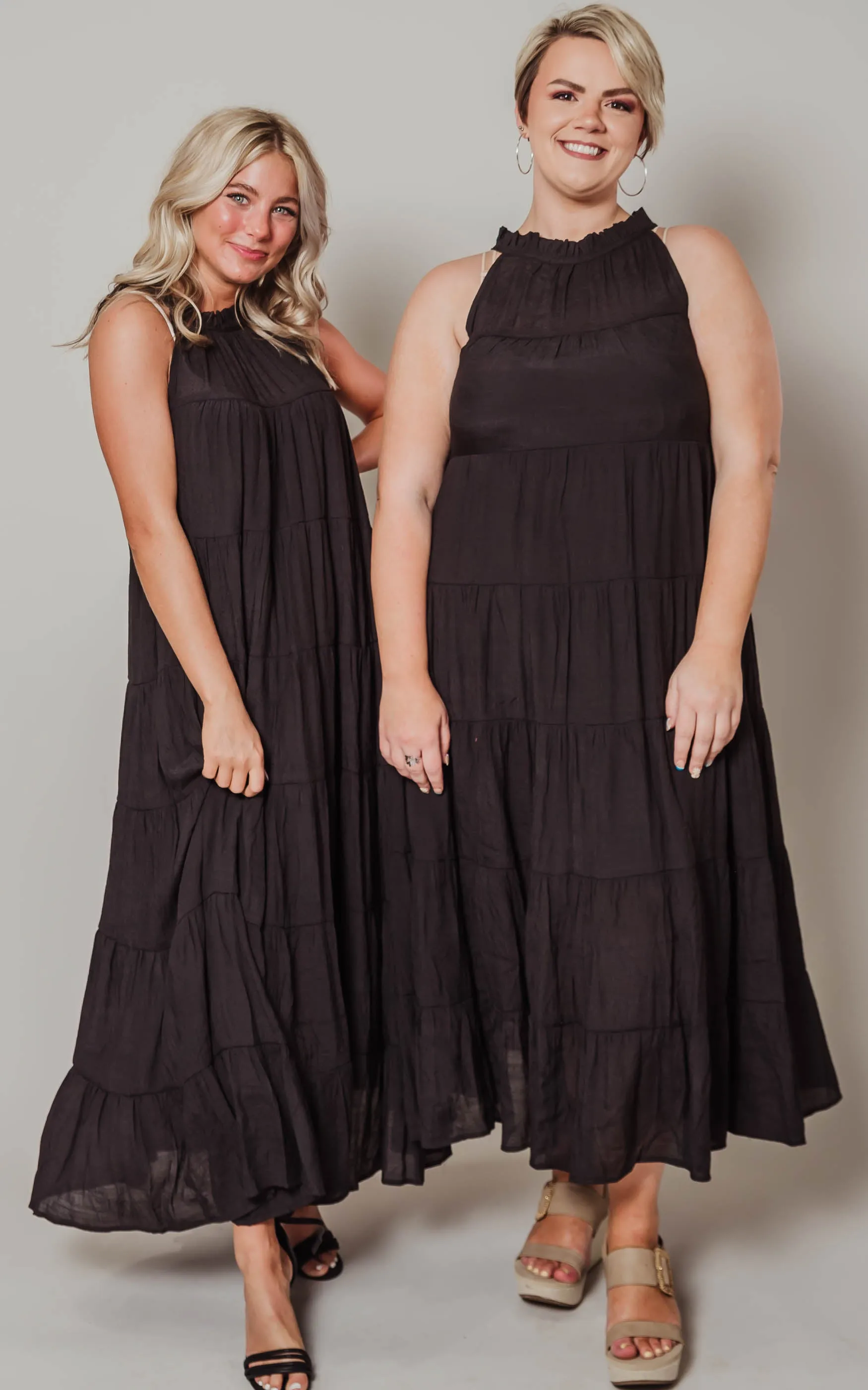 Black Halter Tiered Maxi Dress - Final Sale