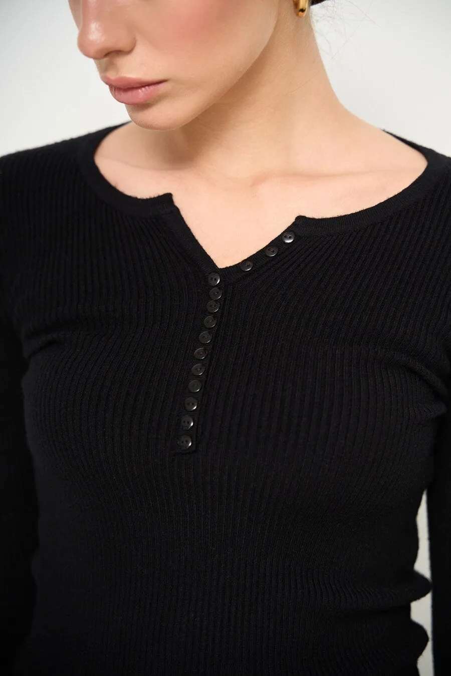 Black Long Sleeve Sweater with buttons