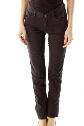 Black Zippered Straight Leg Jeans