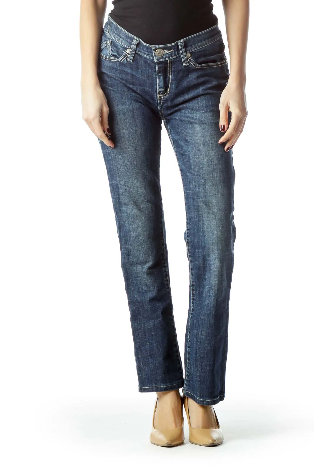 Blue Medium Wash Straight-Leg Denim Jeans