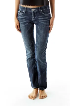 Blue Straight-Leg Faded Jeans