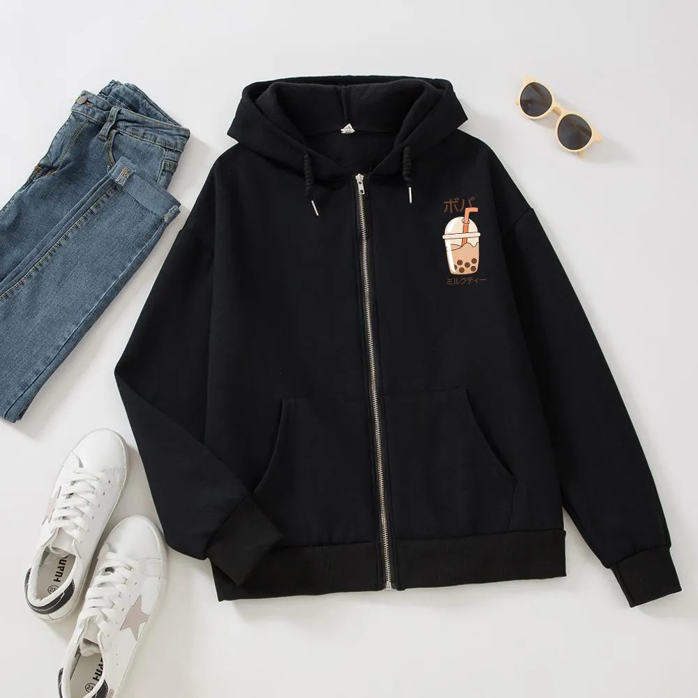 Boba Milk Tea Soft Zip-Up Hoodie