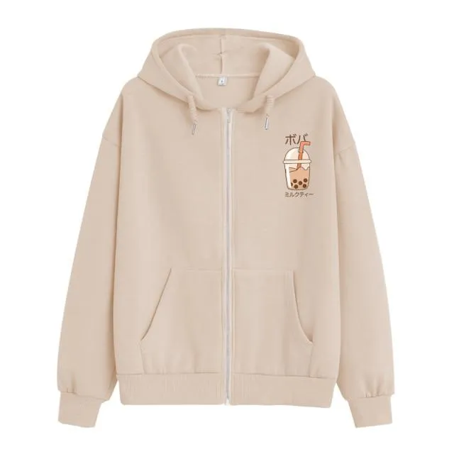 Boba Milk Tea Soft Zip-Up Hoodie