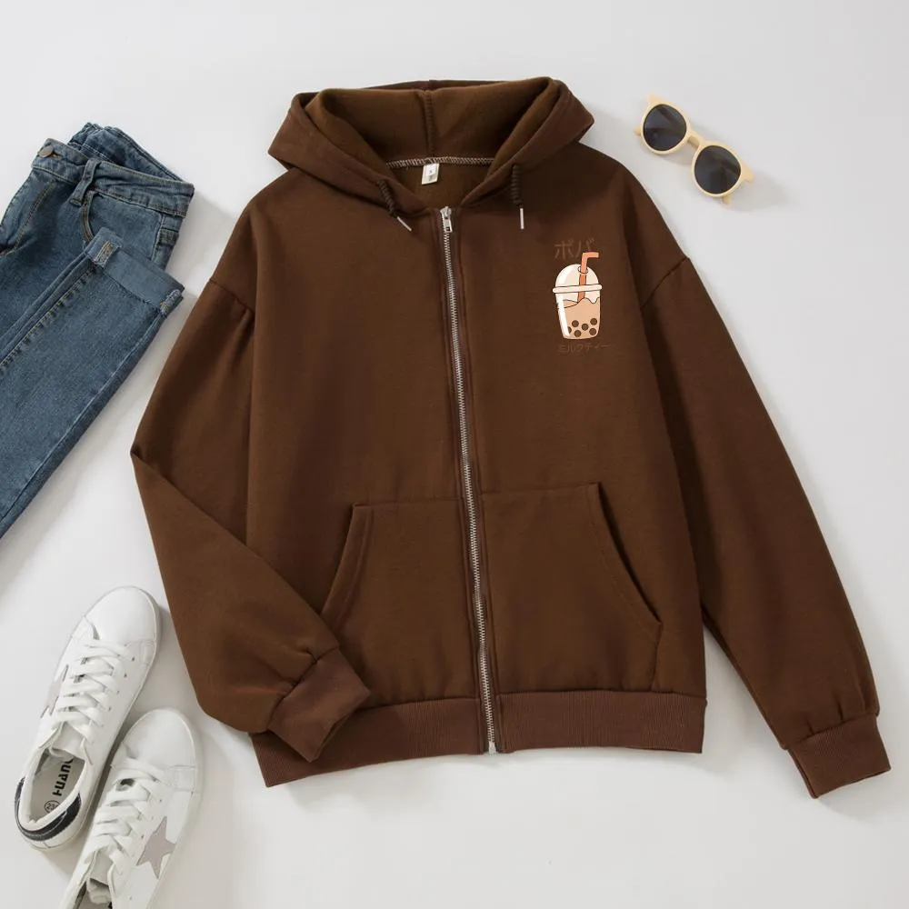 Boba Milk Tea Soft Zip-Up Hoodie