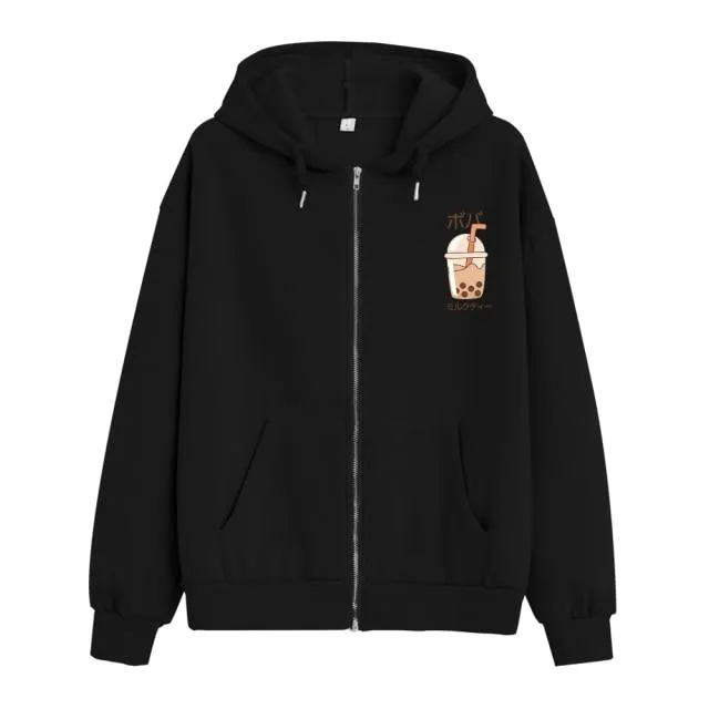 Boba Milk Tea Soft Zip-Up Hoodie