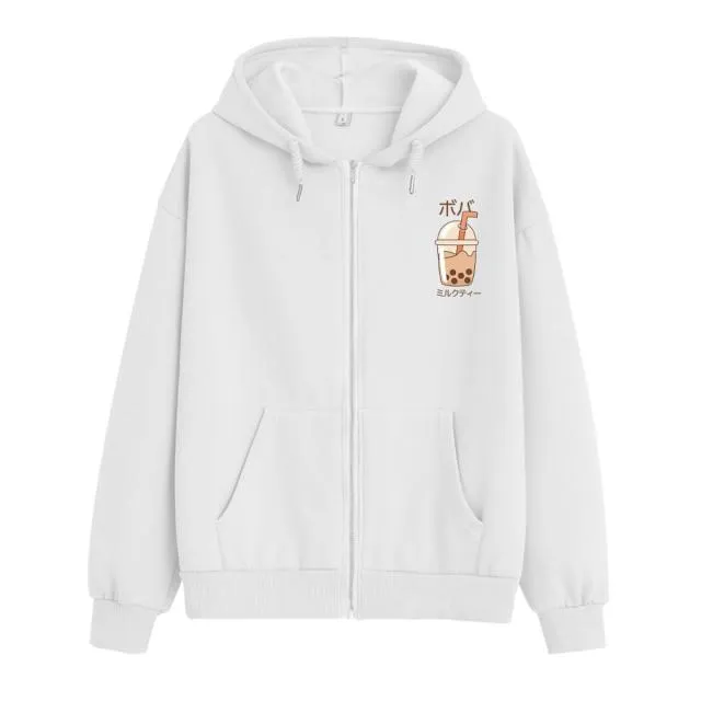 Boba Milk Tea Soft Zip-Up Hoodie