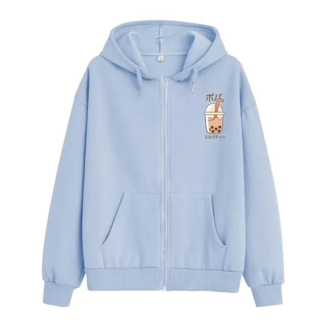 Boba Milk Tea Soft Zip-Up Hoodie