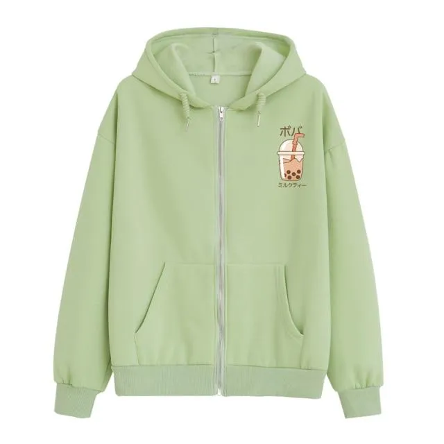 Boba Milk Tea Soft Zip-Up Hoodie