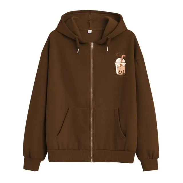 Boba Milk Tea Soft Zip-Up Hoodie