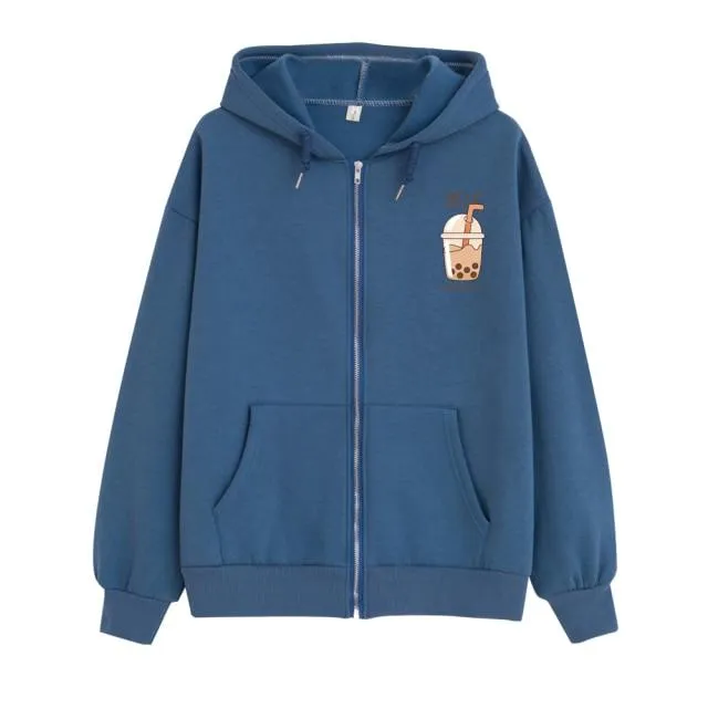 Boba Milk Tea Soft Zip-Up Hoodie