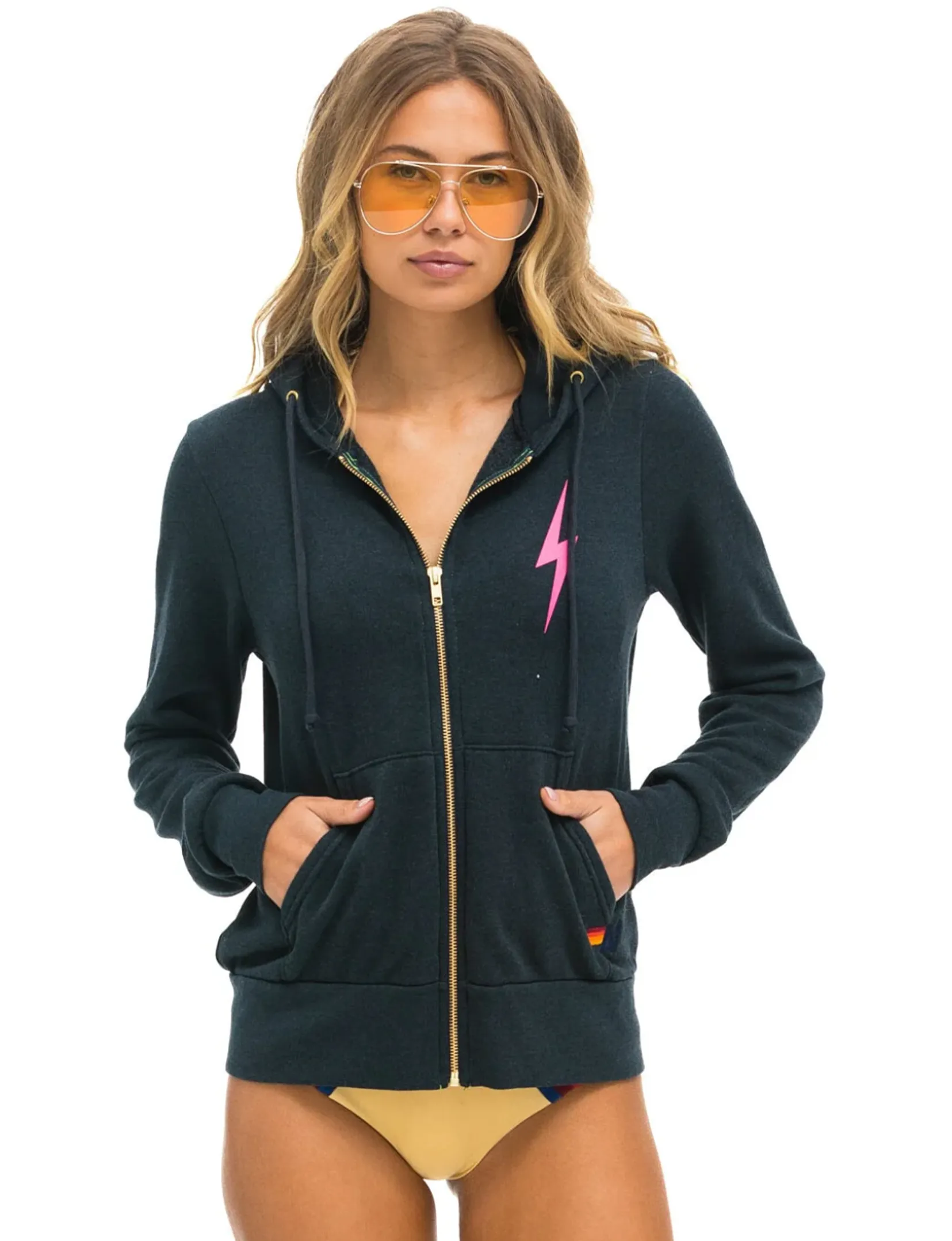 Bolt 2 Zip Hoodie, Charcoal/Neon Pink