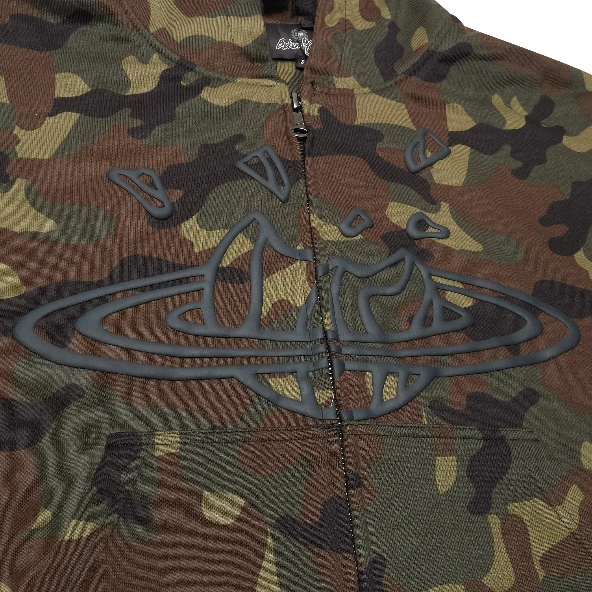 Broken Planet Zip-Up Camo Green Hoodie