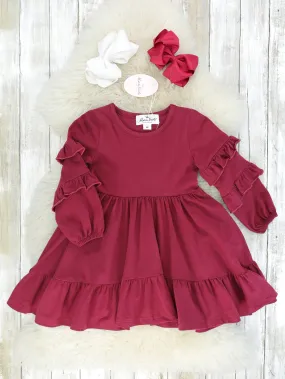 Burgundy Tiered Ruffle Dress