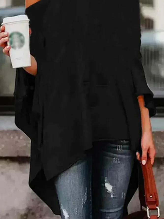 Casual High-Low Hollow Solid Color Blouses&Shirts Tops