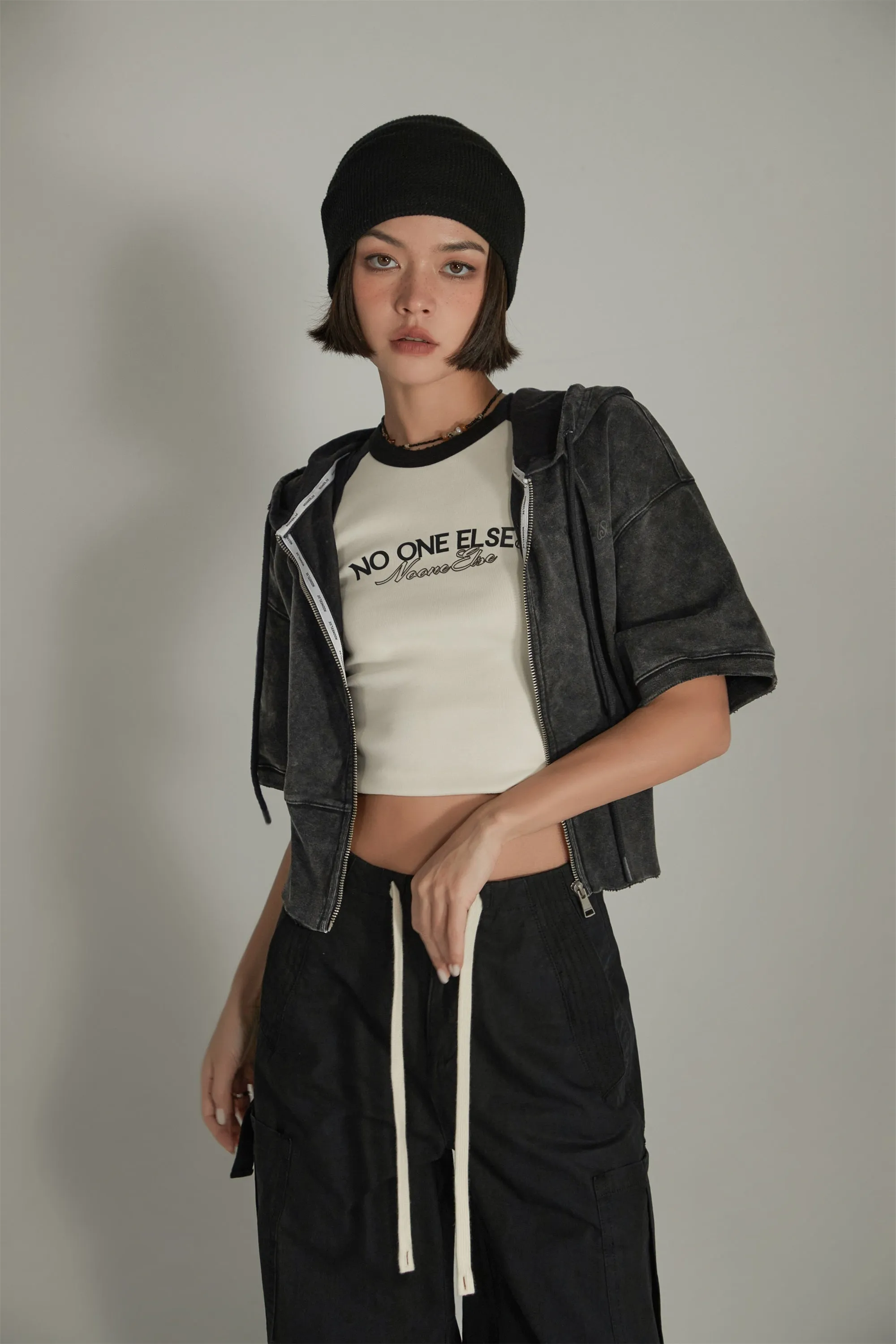 Cotton Short-Sleeves Zip-Up Hoodie