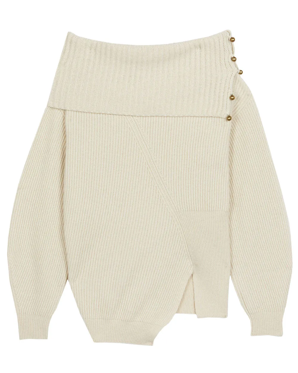 Cream Cashmere Knit Foldover Neck Sweater