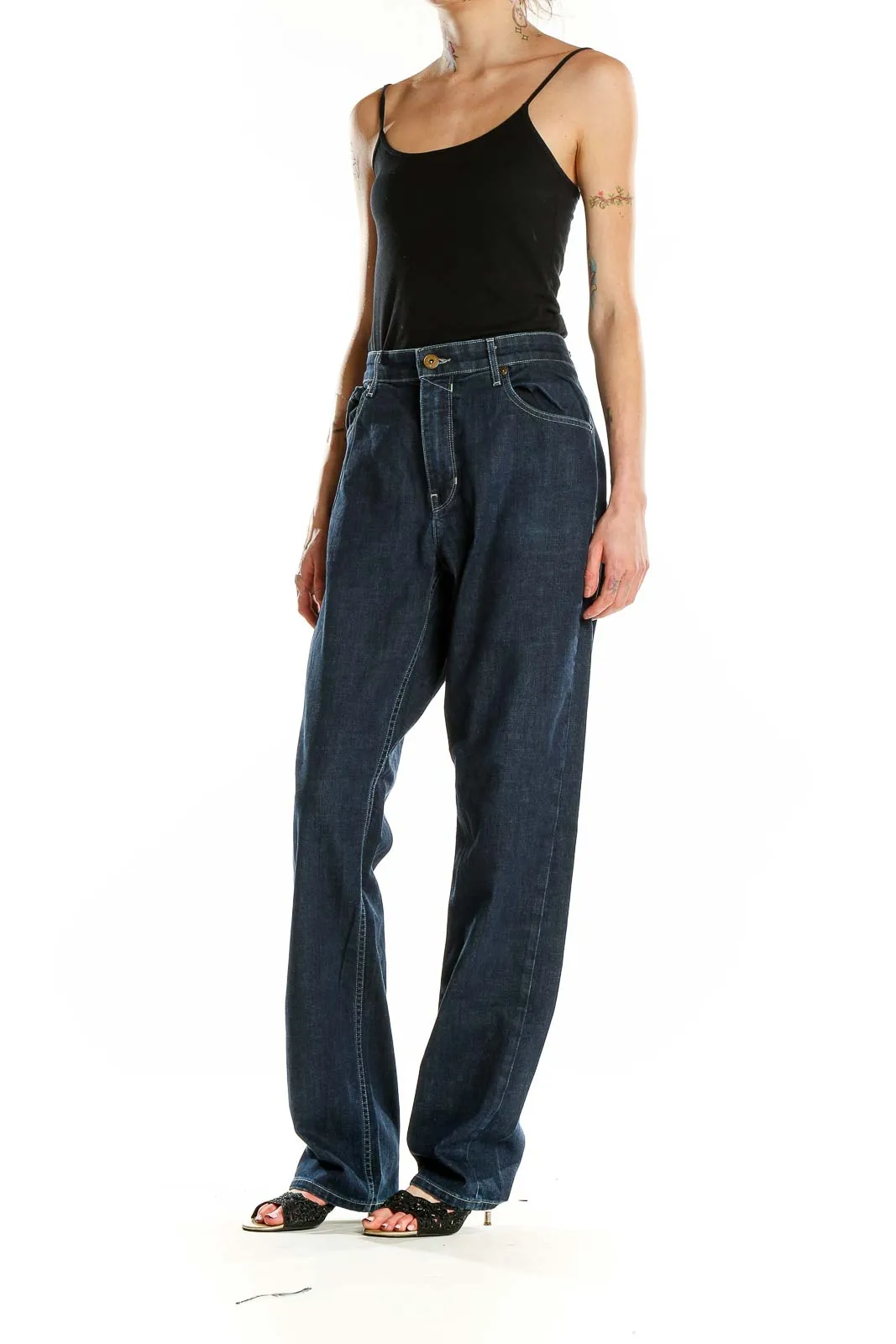 Dark Blue Wide-Leg Denim Jeans