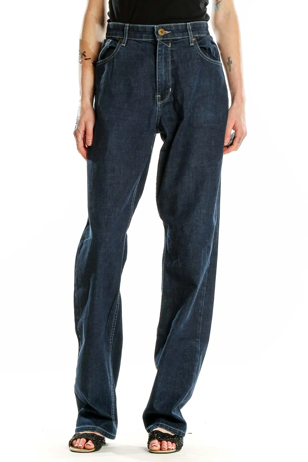 Dark Blue Wide-Leg Denim Jeans