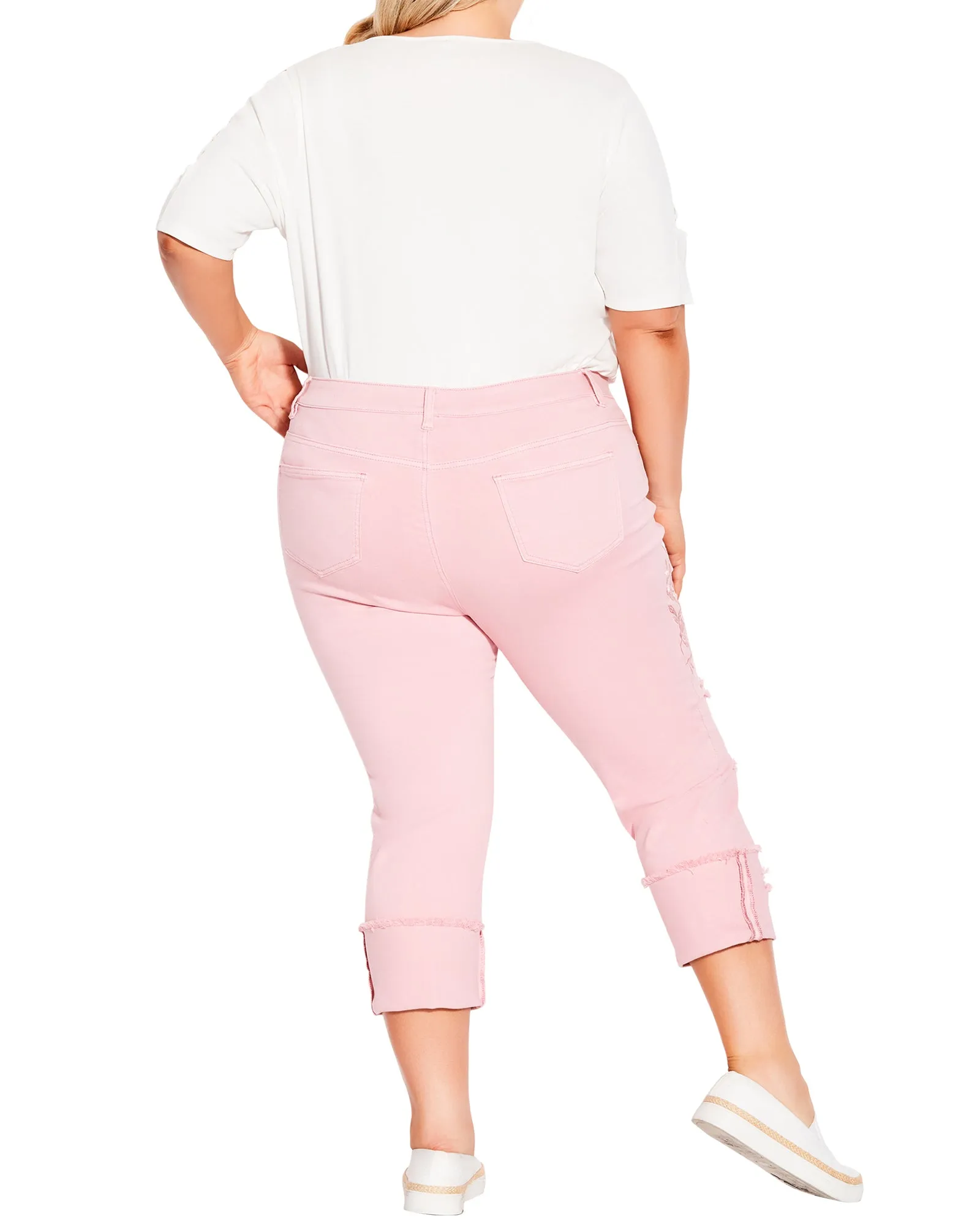 Eden Ripped Embroidered Capri | Pink