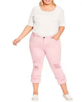 Eden Ripped Embroidered Capri | Pink