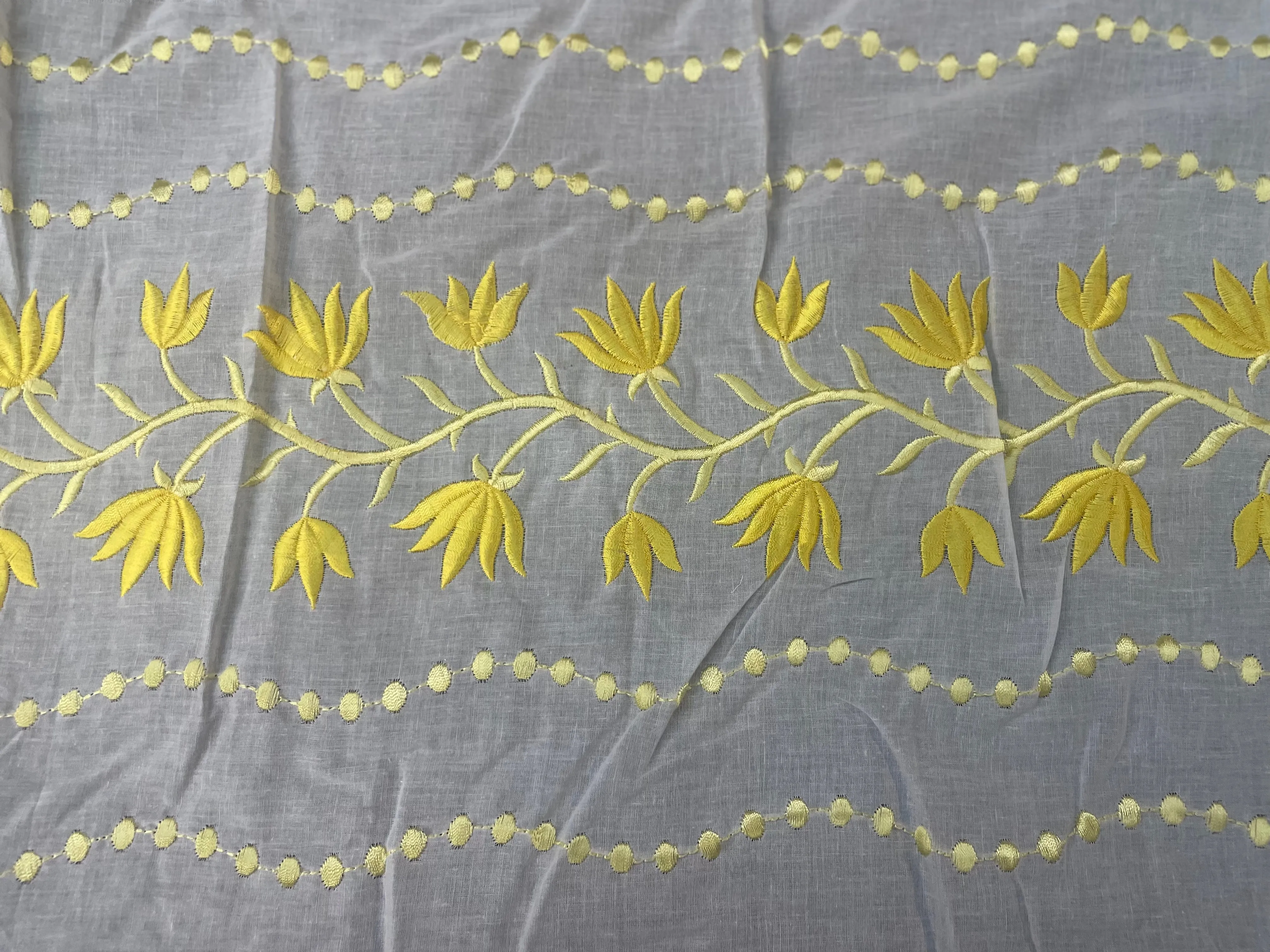 Eyelet & Floral Embroidered Cotton - Yellow & White