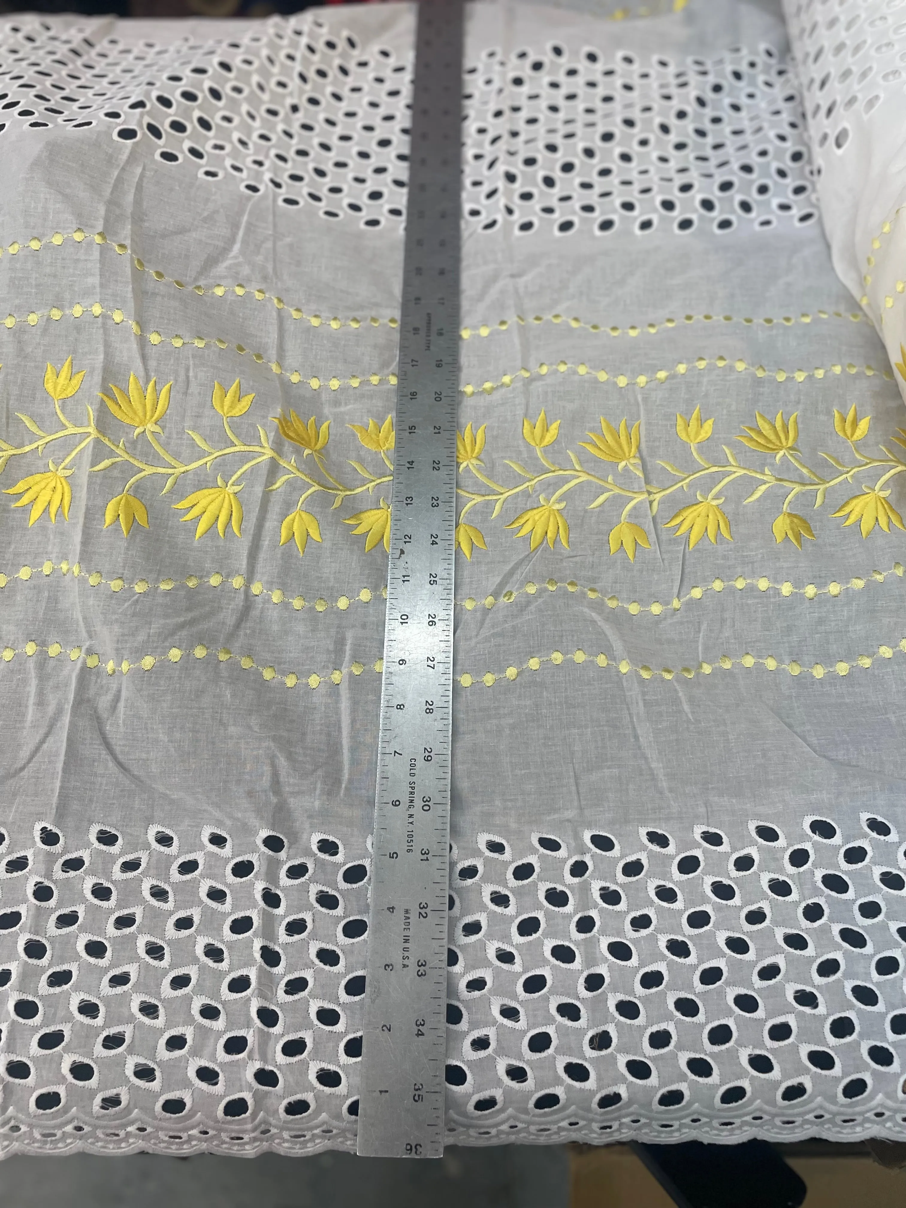 Eyelet & Floral Embroidered Cotton - Yellow & White