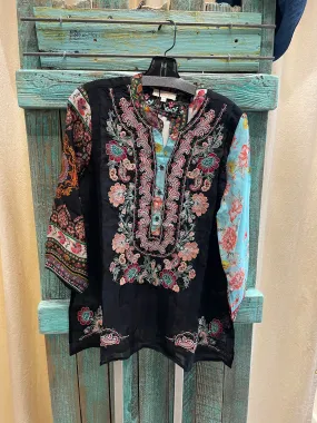 Floral Embroidered Mandarin Top in Black by All About Her