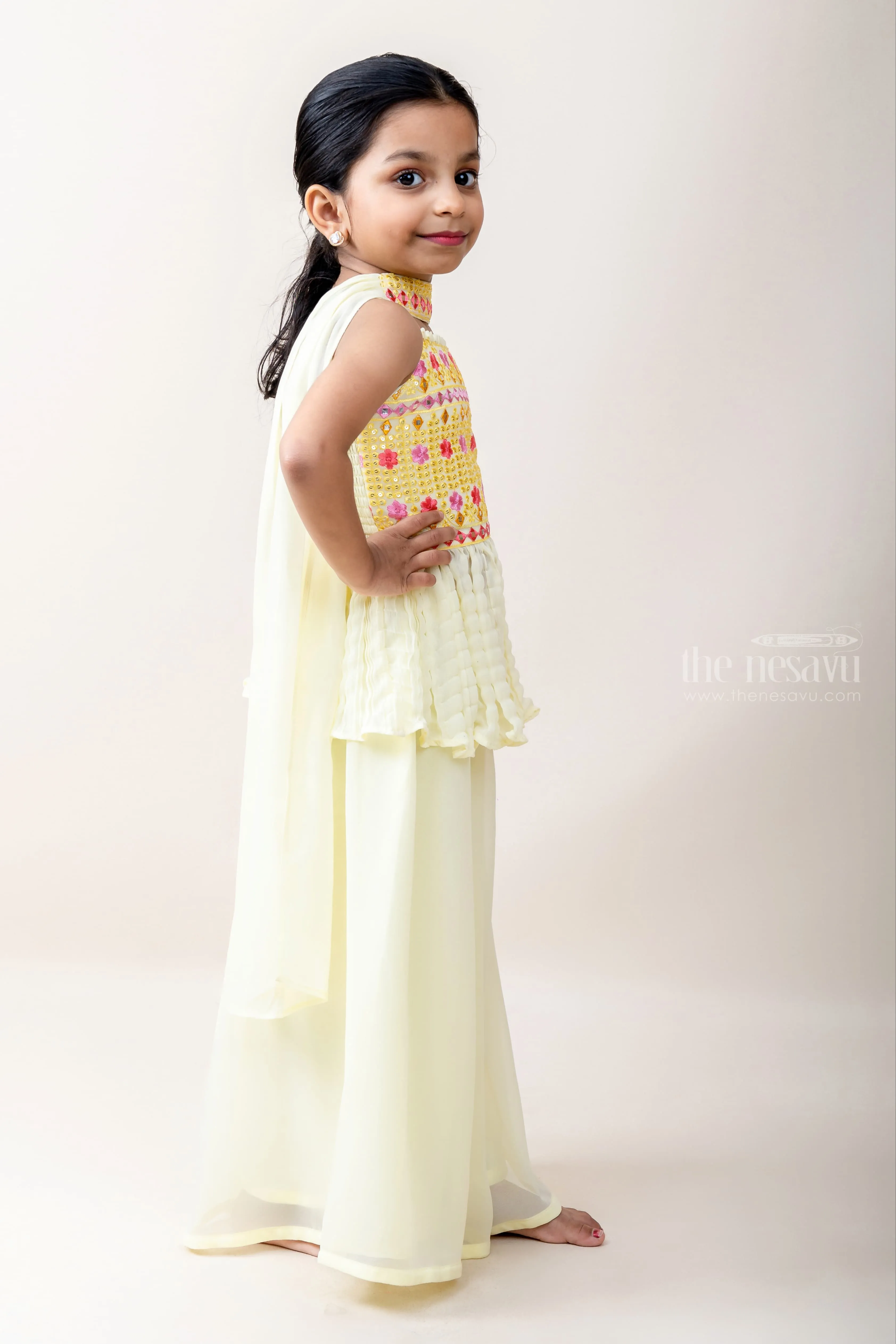 Frills And Flows - Embellished Yellow ShortTops And Airy Patiala Pants