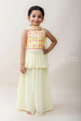 Frills And Flows - Embellished Yellow ShortTops And Airy Patiala Pants