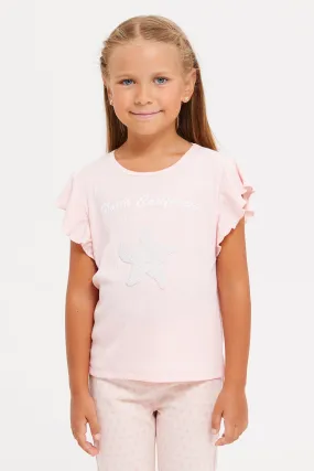 Girls Pink Embroidered T-Shirt