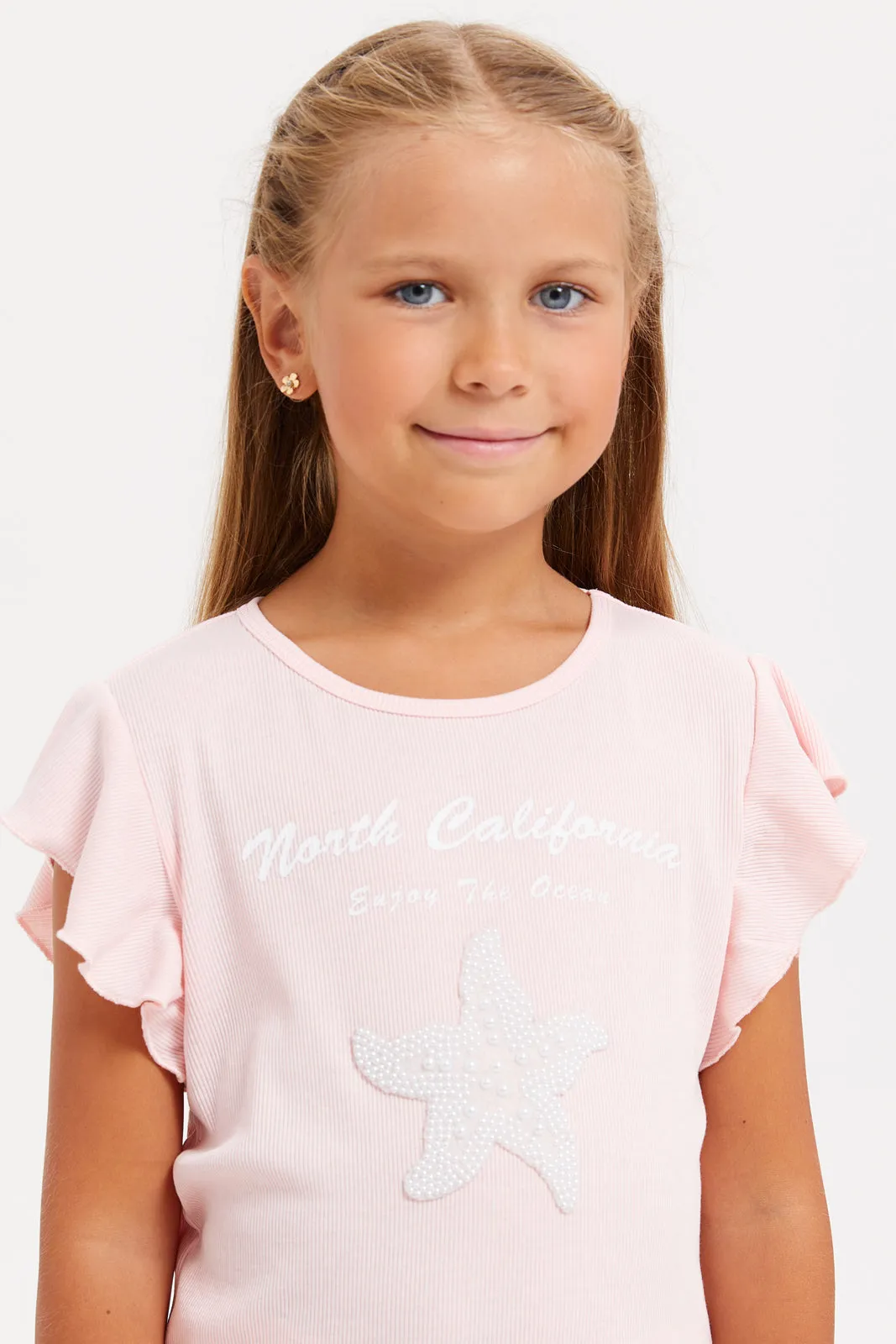 Girls Pink Embroidered T-Shirt