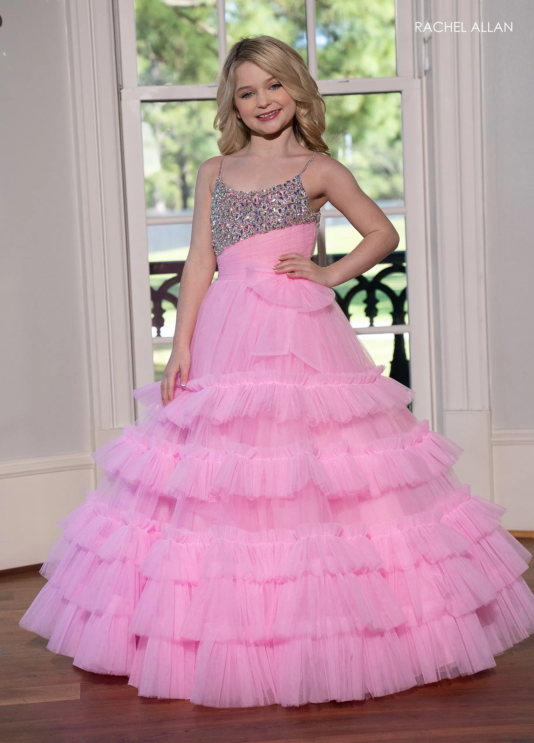 Girl's Sleeveless Tiered Gown by Rachel Allan 10245