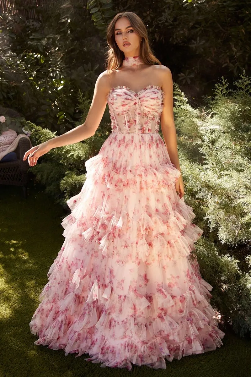 Hilla | Floral Printed Strapless Dress | Andrea & Leo Couture A1334