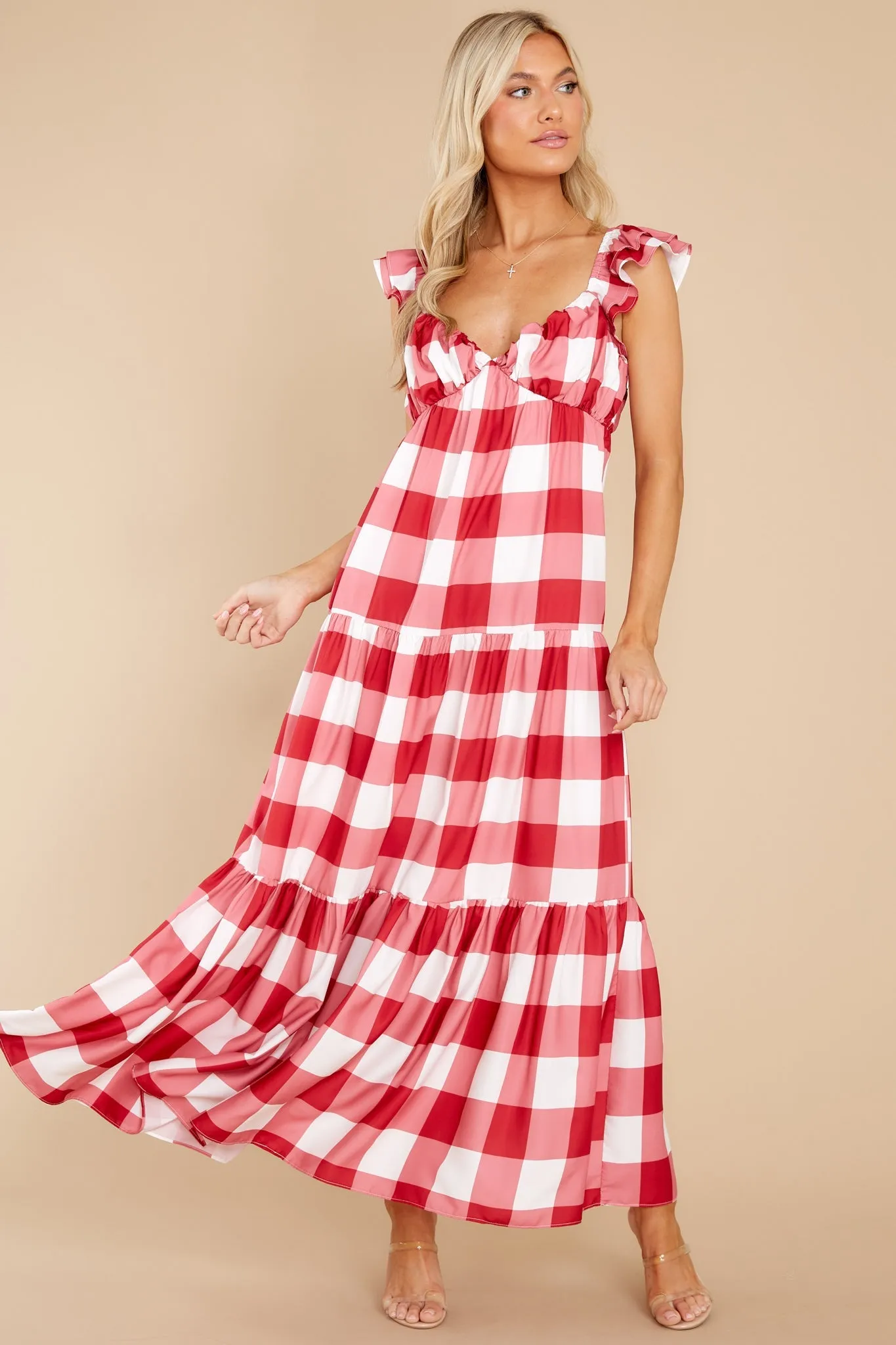 I Picnic You Red Gingham Midi Dress