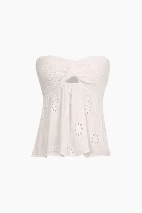 Knot Front Knit Embroidered Tube Top