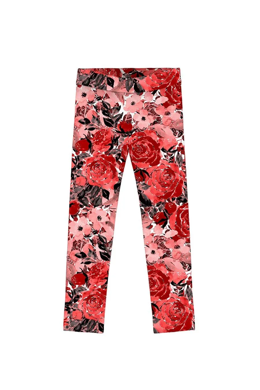 La Fleur Lucy Red Floral Printed Cute Stretchy Leggings - Kids